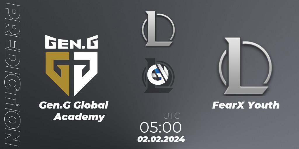 Gen.G Global Academy vs FearX Youth: Betting TIp, Match Prediction. 02.02.2024 at 05:00. LoL, LCK Challengers League 2024 Spring - Group Stage