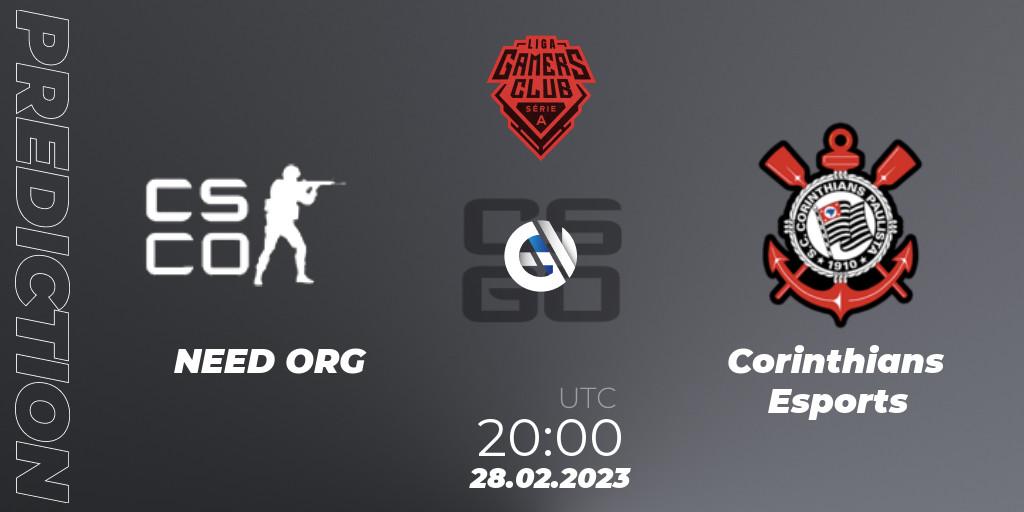 NEED ORG vs Corinthians Esports: Betting TIp, Match Prediction. 28.02.2023 at 20:00. Counter-Strike (CS2), Gamers Club Liga Série A: February 2023