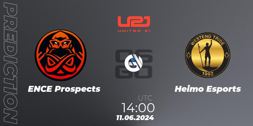 ENCE Prospects vs Heimo Esports: Betting TIp, Match Prediction. 11.06.2024 at 14:00. Counter-Strike (CS2), United21 Season 14: Division 2