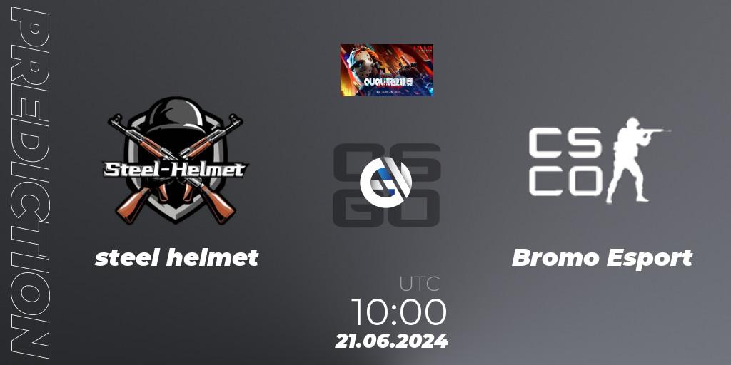 steel helmet vs Bromo Esport: Betting TIp, Match Prediction. 21.06.2024 at 10:00. Counter-Strike (CS2), QU Pro League