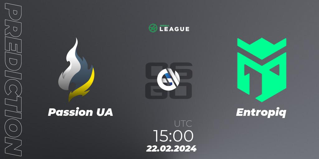 Passion UA vs Entropiq: Betting TIp, Match Prediction. 22.02.2024 at 15:00. Counter-Strike (CS2), ESEA Season 48: Advanced Division - Europe