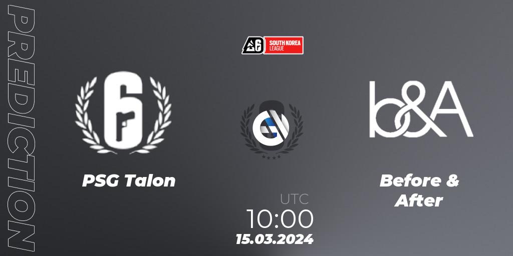 PSG Talon vs Before & After: Betting TIp, Match Prediction. 15.03.2024 at 10:00. Rainbow Six, South Korea League 2024 - Stage 1