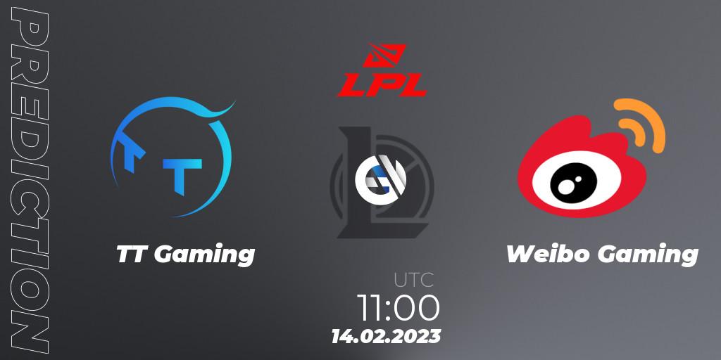TT Gaming vs Weibo Gaming: Betting TIp, Match Prediction. 14.02.2023 at 11:45. LoL, LPL Spring 2023 - Group Stage