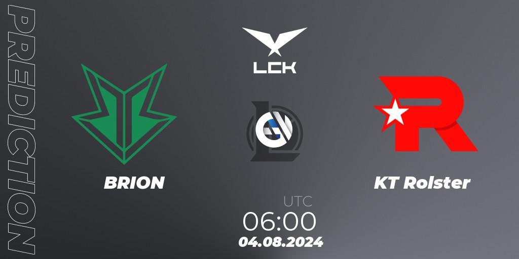 BRION vs KT Rolster: Betting TIp, Match Prediction. 04.08.2024 at 06:00. LoL, LCK Summer 2024 Group Stage