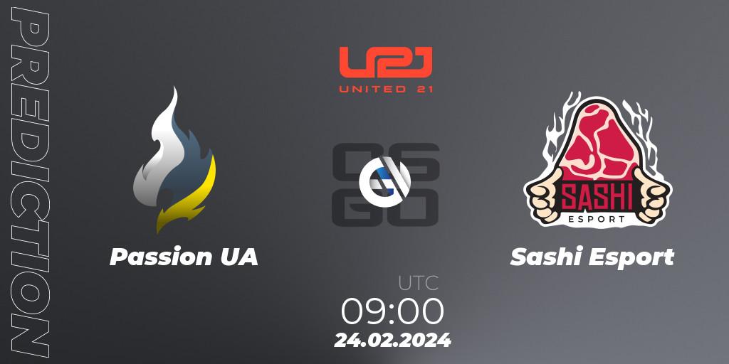 Passion UA vs Sashi Esport: Betting TIp, Match Prediction. 24.02.2024 at 09:00. Counter-Strike (CS2), United21 Season 12