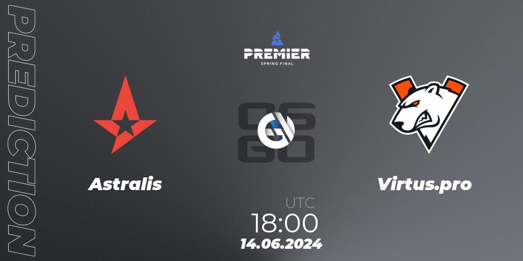 Astralis vs Virtus.pro: Betting TIp, Match Prediction. 14.06.2024 at 18:40. Counter-Strike (CS2), BLAST Premier Spring Final 2024