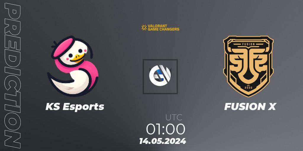 KS Esports vs FUSION X: Betting TIp, Match Prediction. 14.05.2024 at 01:00. VALORANT, VCT 2024: Game Changers LAN - Opening