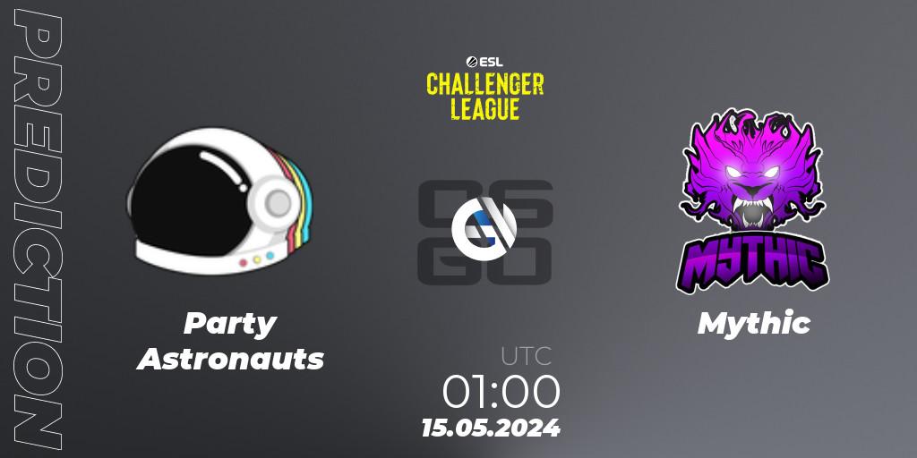 Party Astronauts vs Mythic: Betting TIp, Match Prediction. 15.05.2024 at 01:00. Counter-Strike (CS2), ESL Challenger League Season 47: North America
