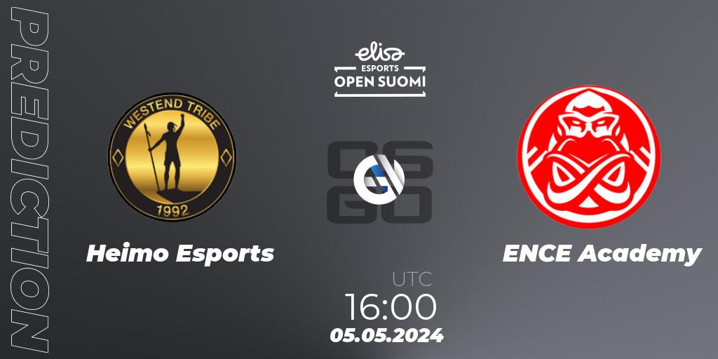 Heimo Esports vs ENCE Academy: Betting TIp, Match Prediction. 05.05.2024 at 16:00. Counter-Strike (CS2), Elisa Open Suomi Season 6