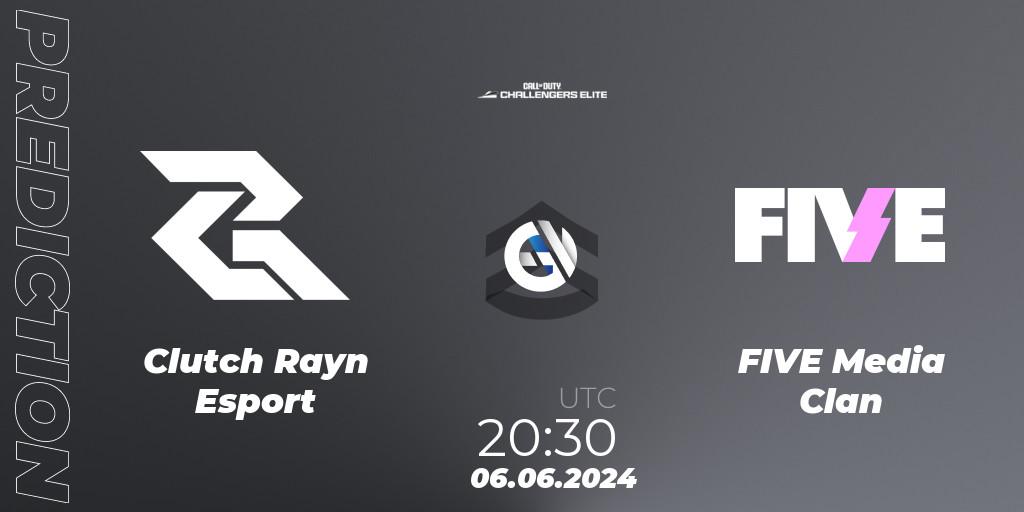 Clutch Rayn Esport vs FIVE Media Clan: Betting TIp, Match Prediction. 06.06.2024 at 20:30. Call of Duty, Call of Duty Challengers 2024 - Elite 3: EU
