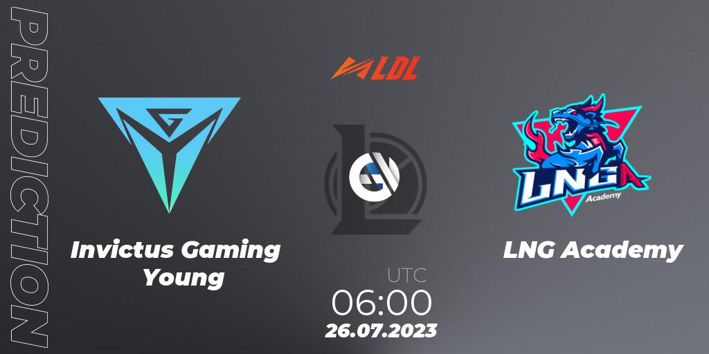 Invictus Gaming Young vs LNG Academy: Betting TIp, Match Prediction. 26.07.2023 at 06:00. LoL, LDL 2023 - Playoffs