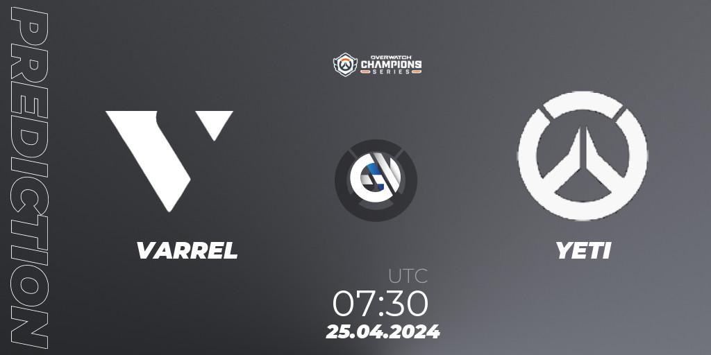 VARREL vs YETI: Betting TIp, Match Prediction. 25.04.2024 at 07:30. Overwatch, Overwatch Champions Series 2024 - Asia Stage 1 Main Event