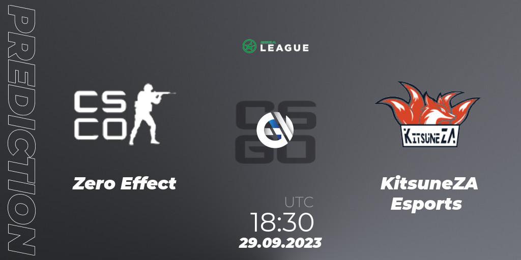 Zero Effect vs KitsuneZA Esports: Betting TIp, Match Prediction. 29.09.2023 at 18:30. Counter-Strike (CS2), ESEA Season 46: Open Division - South Africa