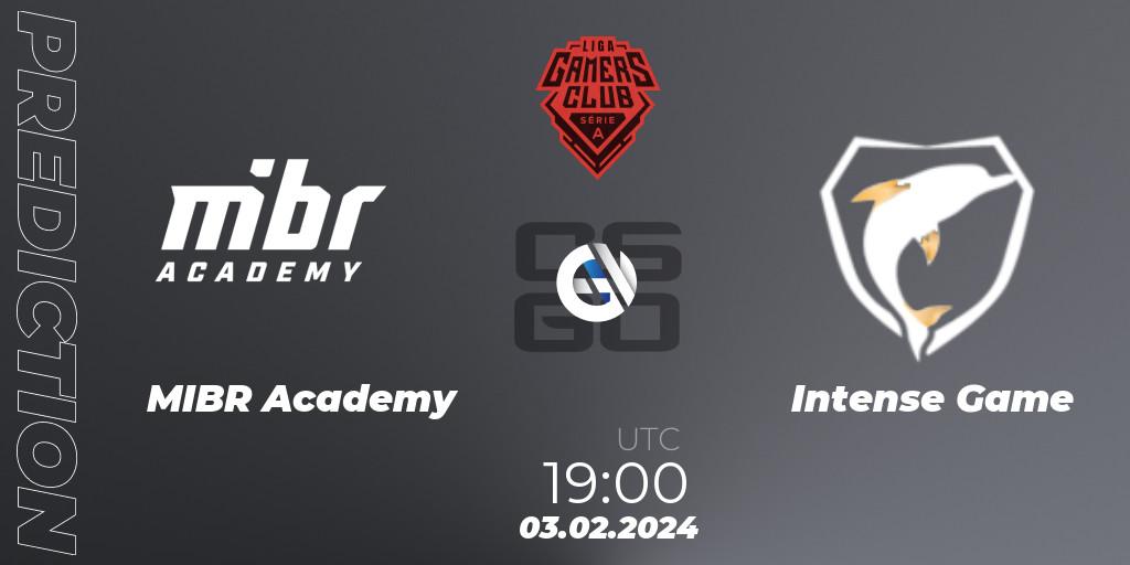 MIBR Academy vs Intense Game: Betting TIp, Match Prediction. 03.02.2024 at 19:00. Counter-Strike (CS2), Gamers Club Liga Série A: January 2024