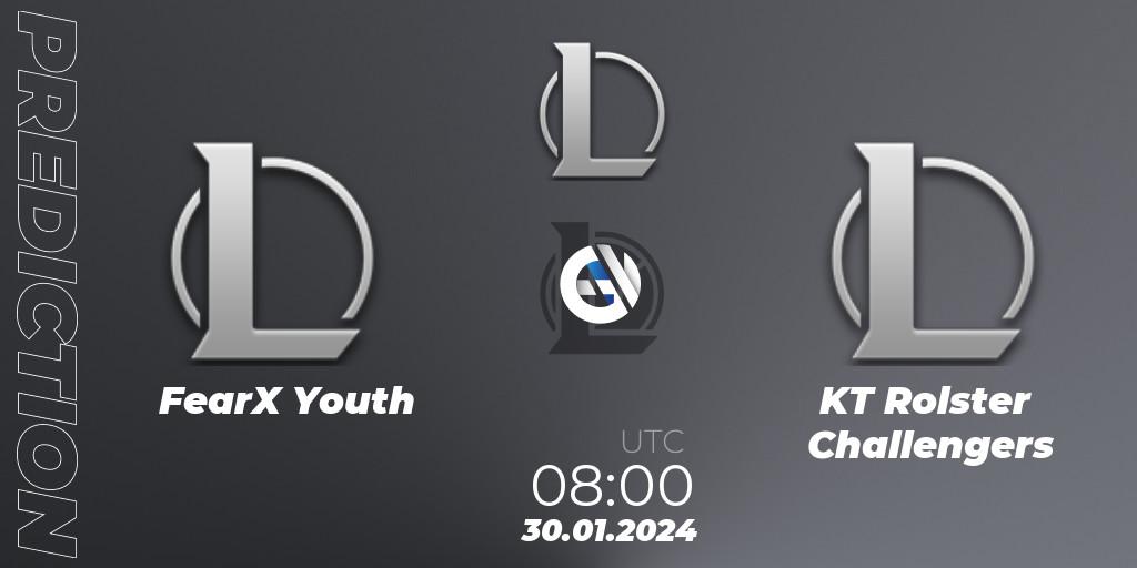 FearX Youth vs KT Rolster Challengers: Betting TIp, Match Prediction. 30.01.2024 at 08:00. LoL, LCK Challengers League 2024 Spring - Group Stage