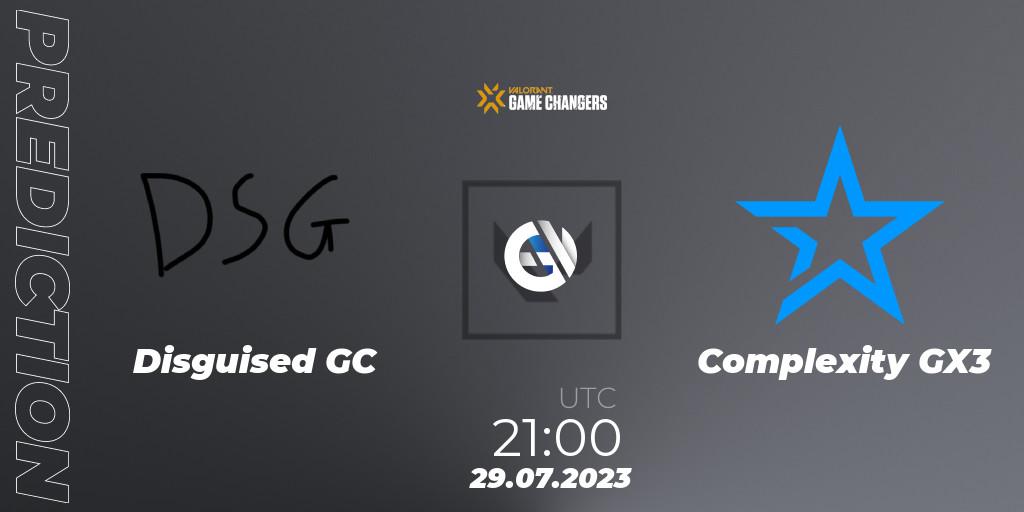 Disguised GC vs Complexity GX3: Betting TIp, Match Prediction. 29.07.2023 at 21:10. VALORANT, VCT 2023: Game Changers North America Series S2