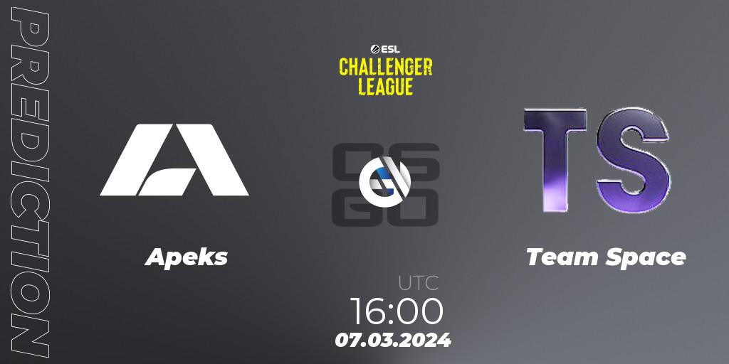 Apeks vs Team Space: Betting TIp, Match Prediction. 07.03.24. CS2 (CS:GO), ESL Challenger League Season 47: Europe