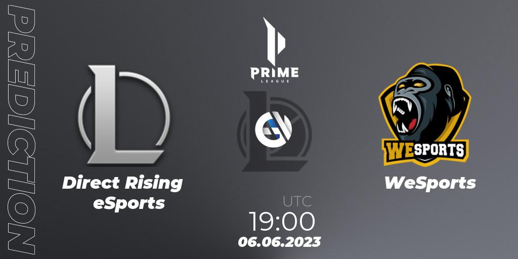Direct Rising eSports vs WeSports: Betting TIp, Match Prediction. 06.06.2023 at 19:00. LoL, Prime League 2nd Division Summer 2023