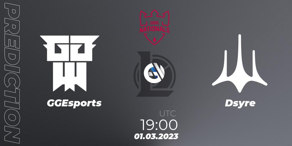 GGEsports vs Dsyre: Betting TIp, Match Prediction. 01.03.2023 at 19:00. LoL, PG Nationals Spring 2023 - Group Stage