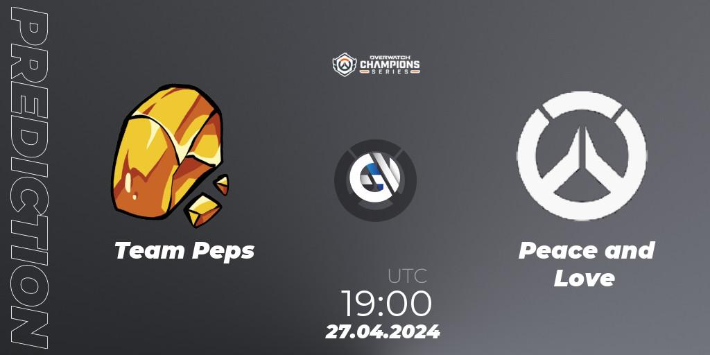 Team Peps vs Peace and Love: Betting TIp, Match Prediction. 27.04.2024 at 19:00. Overwatch, Overwatch Champions Series 2024 - EMEA Stage 2 Main Event