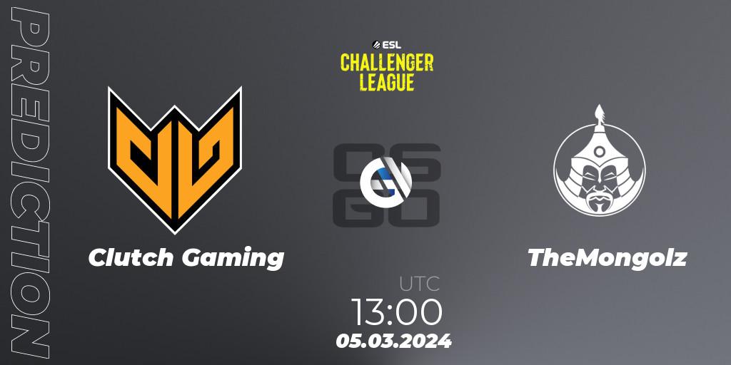 Clutch Gaming vs TheMongolz: Betting TIp, Match Prediction. 05.03.2024 at 13:00. Counter-Strike (CS2), ESL Challenger League Season 47: Asia