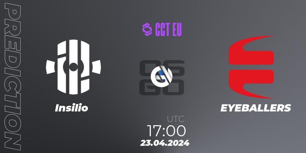 Insilio vs EYEBALLERS: Betting TIp, Match Prediction. 23.04.2024 at 17:00. Counter-Strike (CS2), CCT Season 2 Europe Series 1