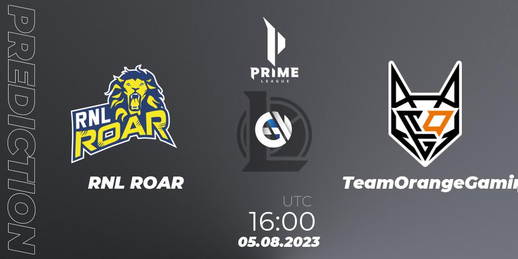 RNL ROAR vs TeamOrangeGaming: Betting TIp, Match Prediction. 05.08.2023 at 16:00. LoL, Prime League 2nd Division Summer 2023