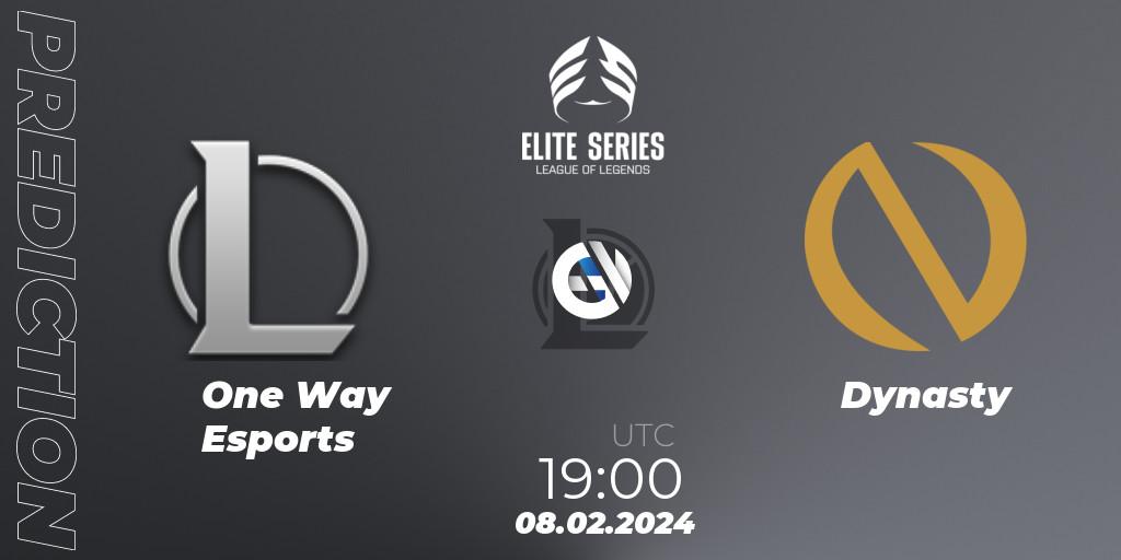 One Way Esports vs Dynasty: Betting TIp, Match Prediction. 08.02.2024 at 19:00. LoL, Elite Series Spring 2024