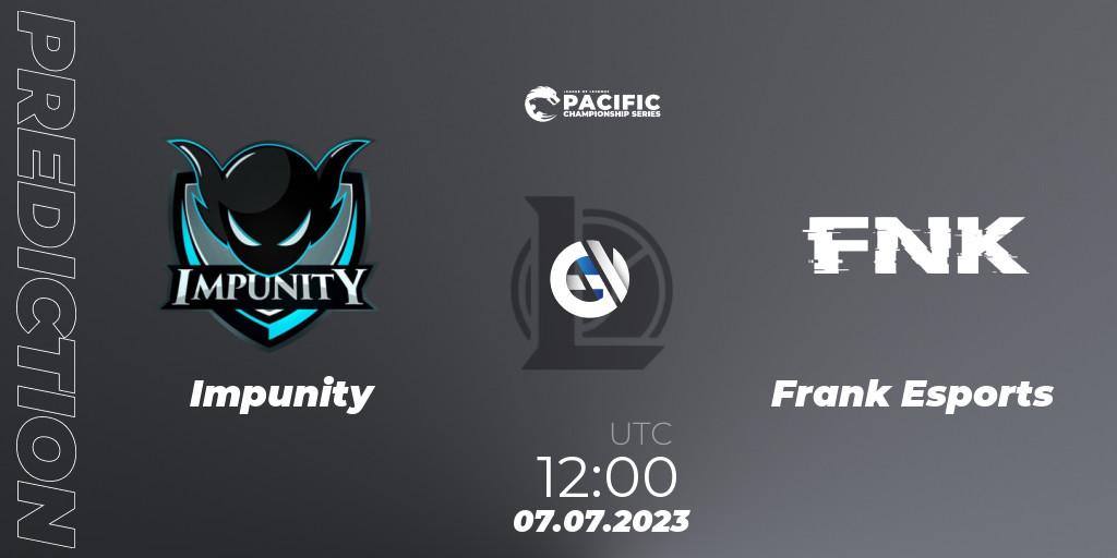 Impunity vs Frank Esports: Betting TIp, Match Prediction. 07.07.2023 at 12:00. LoL, PACIFIC Championship series Group Stage