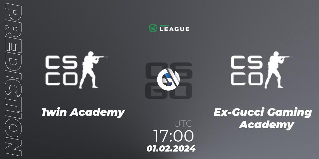 1win Academy vs Ex-Gucci Gaming Academy: Betting TIp, Match Prediction. 01.02.2024 at 17:00. Counter-Strike (CS2), ESEA Season 48: Advanced Division - Europe