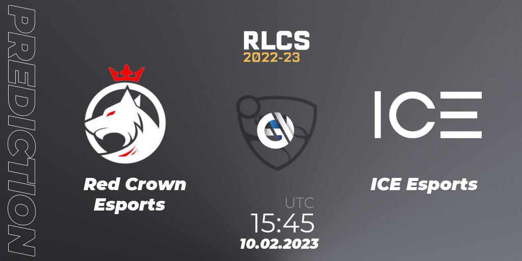 Red Crown Esports vs ICE Esports: Betting TIp, Match Prediction. 10.02.2023 at 15:45. Rocket League, RLCS 2022-23 - Winter: Sub-Saharan Africa Regional 2 - Winter Cup