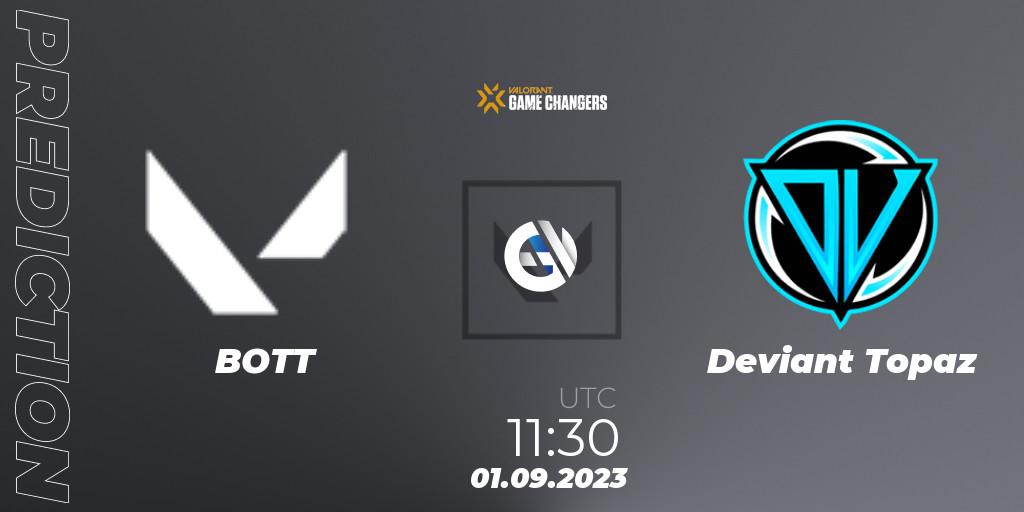 BOTT vs Deviant Topaz: Betting TIp, Match Prediction. 01.09.2023 at 12:30. VALORANT, VCT 2023: Game Changers APAC Open Last Chance Qualifier