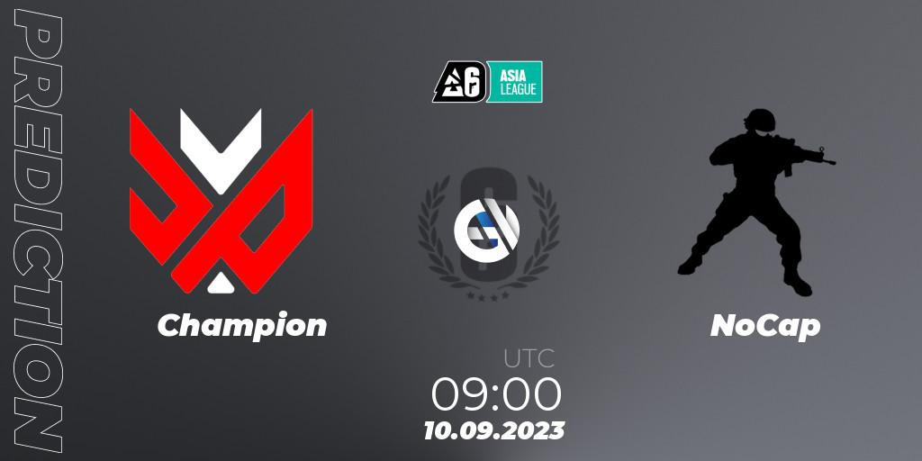 Champion vs NoCap: Betting TIp, Match Prediction. 10.09.2023 at 09:00. Rainbow Six, SEA League 2023 - Stage 2