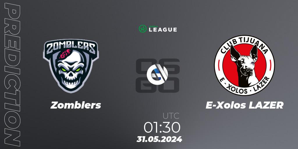 Zomblers vs E-Xolos LAZER: Betting TIp, Match Prediction. 31.05.2024 at 01:30. Counter-Strike (CS2), ESEA Advanced Season 49 North America