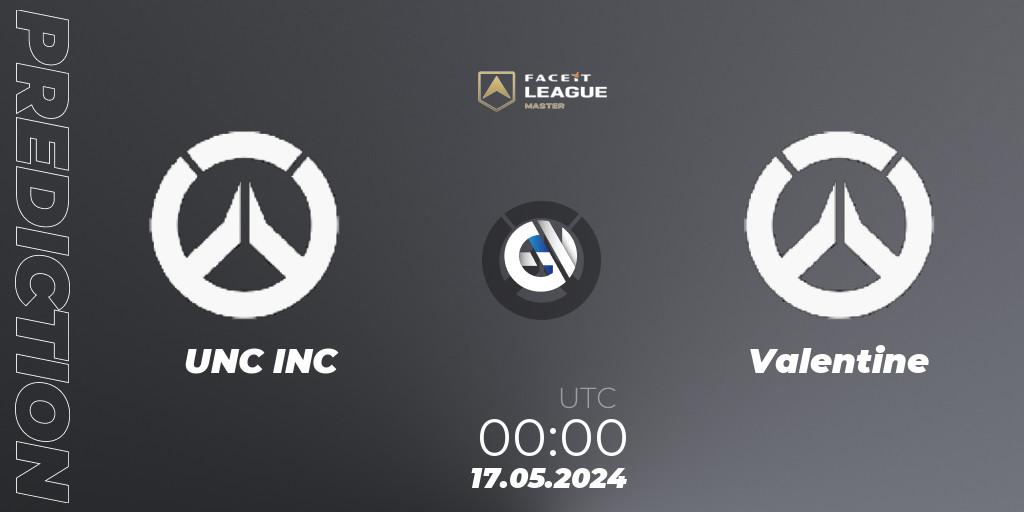 UNC INC vs Valentine: Betting TIp, Match Prediction. 17.05.2024 at 00:00. Overwatch, FACEIT League Season 1 - NA Master Road to EWC