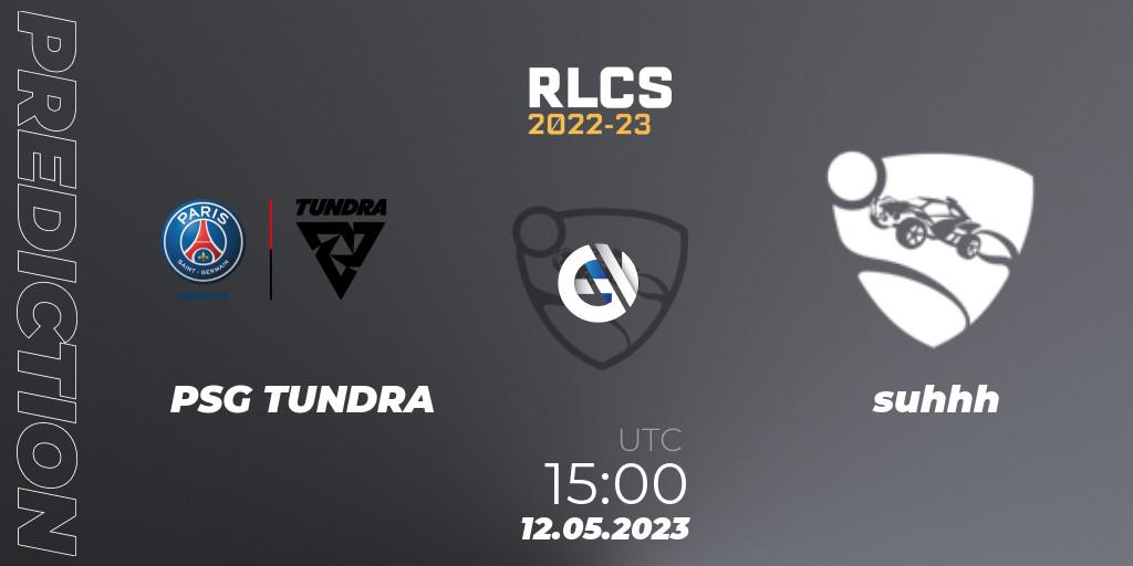 PSG TUNDRA vs suhhh: Betting TIp, Match Prediction. 12.05.2023 at 15:00. Rocket League, RLCS 2022-23 - Spring: Europe Regional 1 - Spring Open