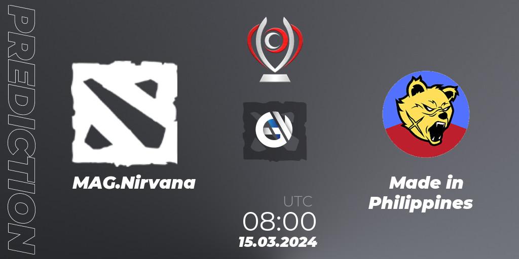 MAG.Nirvana vs Made in Philippines: Betting TIp, Match Prediction. 16.03.2024 at 04:20. Dota 2, Opus League