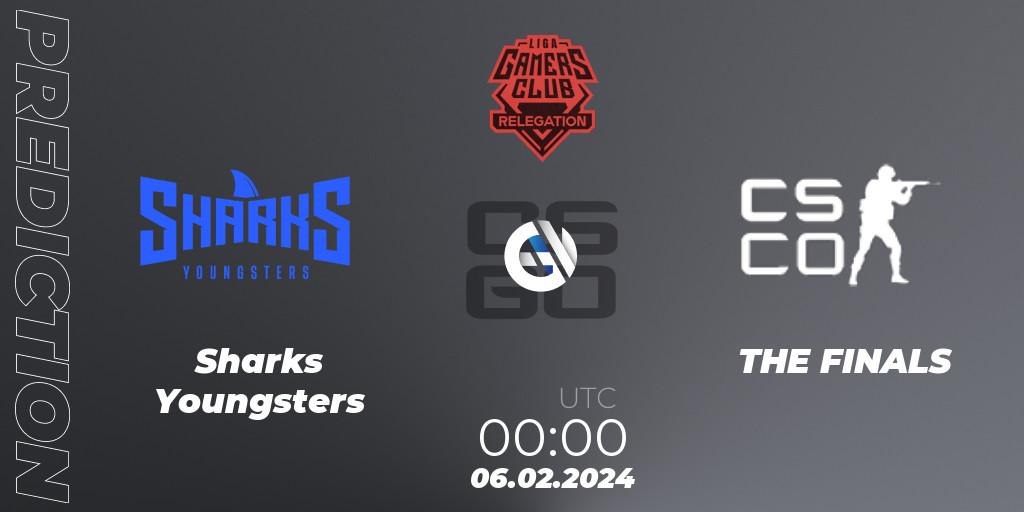 Sharks Youngsters vs THE FINALS: Betting TIp, Match Prediction. 06.02.2024 at 00:00. Counter-Strike (CS2), Gamers Club Liga Série A Relegation: February 2024