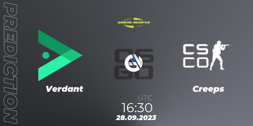 Verdant vs Creeps: Betting TIp, Match Prediction. 28.09.2023 at 16:30. Counter-Strike (CS2), Gaming Devoted Become The Best