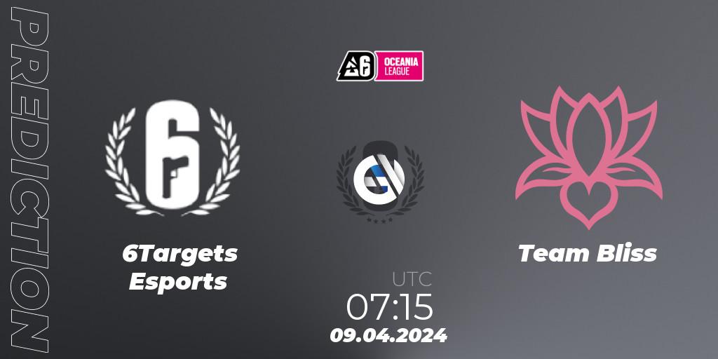 6Targets Esports vs Team Bliss: Betting TIp, Match Prediction. 09.04.2024 at 08:15. Rainbow Six, Oceania League 2024 - Stage 1