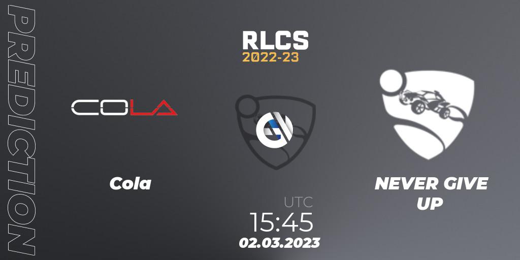 Cola vs NEVER GIVE UP: Betting TIp, Match Prediction. 02.03.23. Rocket League, RLCS 2022-23 - Winter: Middle East and North Africa Regional 3 - Winter Invitational