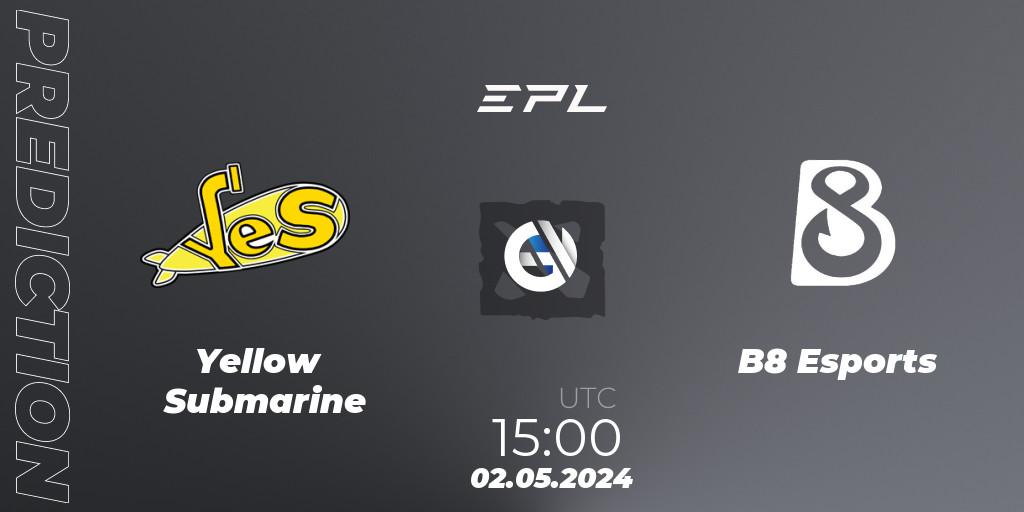Yellow Submarine vs B8 Esports: Betting TIp, Match Prediction. 02.05.2024 at 15:20. Dota 2, European Pro League Season 18