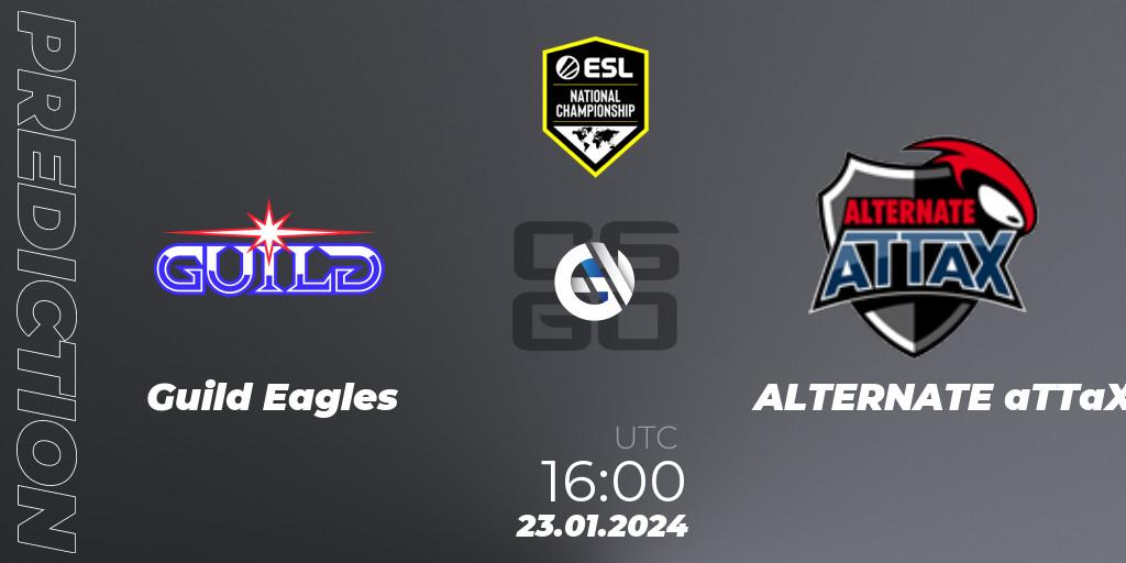 Guild Eagles vs ALTERNATE aTTaX: Betting TIp, Match Prediction. 23.01.2024 at 16:00. Counter-Strike (CS2), ESL Pro League Season 19 NC Europe Qualifier
