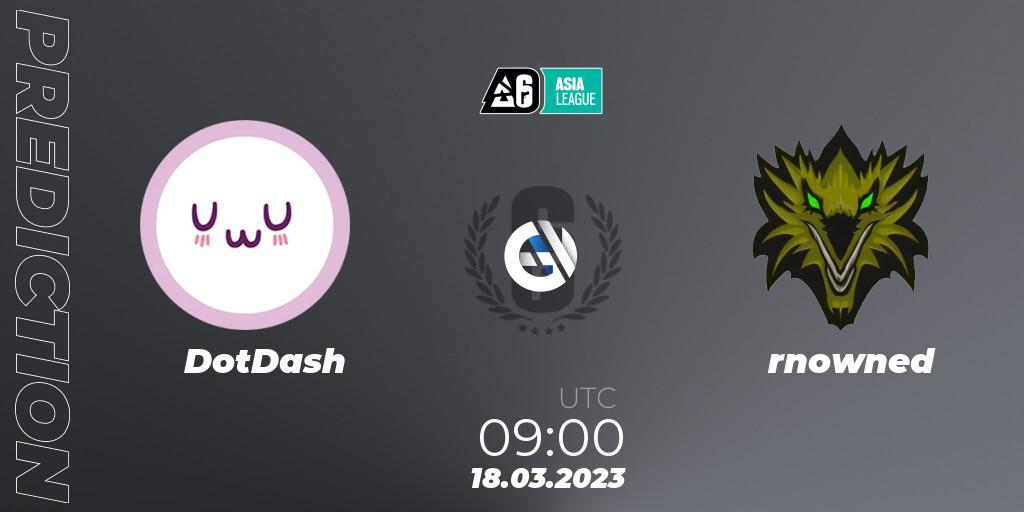 DotDash vs rnowned: Betting TIp, Match Prediction. 18.03.2023 at 10:00. Rainbow Six, South Asia League 2023 - Stage 1