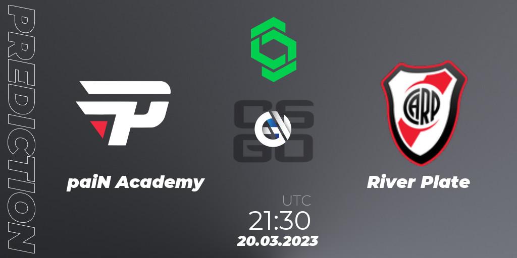 paiN Academy vs River Plate: Betting TIp, Match Prediction. 20.03.2023 at 21:30. Counter-Strike (CS2), CCT South America Series #6: Closed Qualifier
