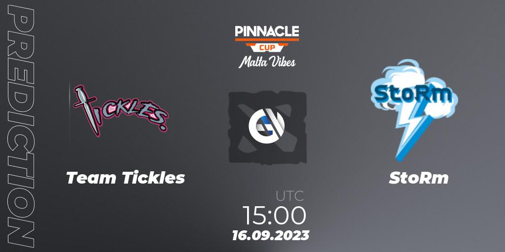 Team Tickles vs StoRm: Betting TIp, Match Prediction. 16.09.2023 at 15:20. Dota 2, Pinnacle Cup: Malta Vibes #3