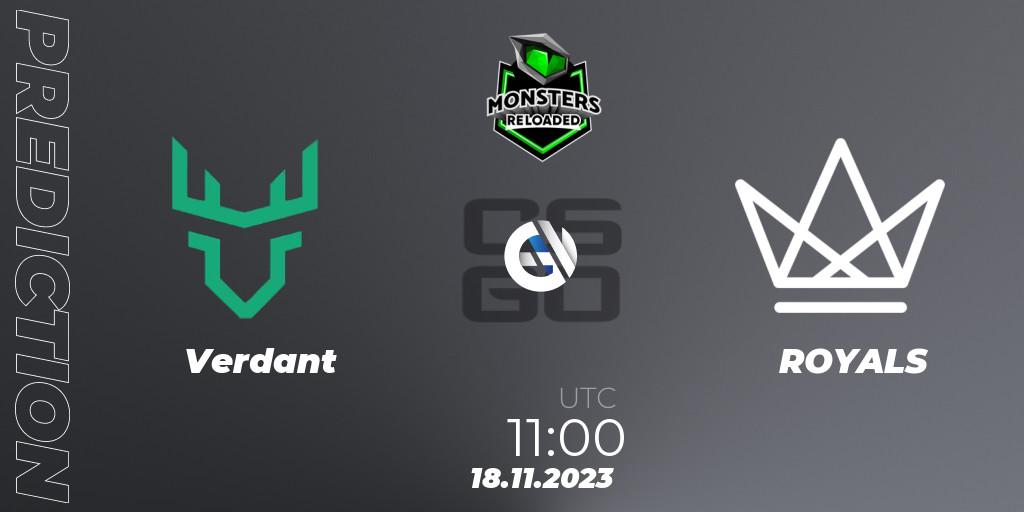 Verdant vs ROYALS: Betting TIp, Match Prediction. 18.11.2023 at 11:00. Counter-Strike (CS2), Monsters Reloaded 2023: British Qualifier