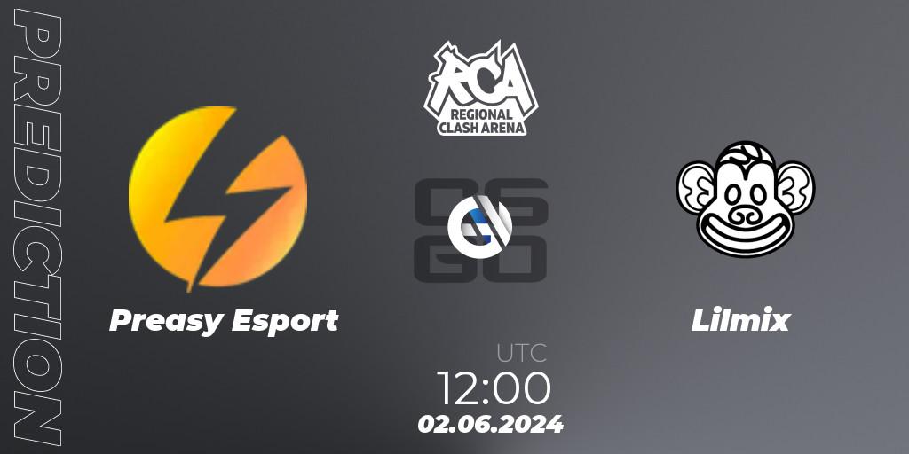 Preasy Esport vs Lilmix: Betting TIp, Match Prediction. 02.06.2024 at 12:00. Counter-Strike (CS2), Regional Clash Arena Europe: Closed Qualifier