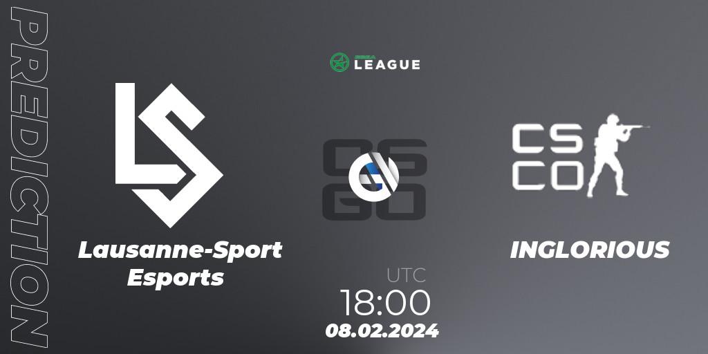 Lausanne-Sport Esports vs INGLORIOUS: Betting TIp, Match Prediction. 08.02.2024 at 18:00. Counter-Strike (CS2), ESEA Season 48: Advanced Division - Europe