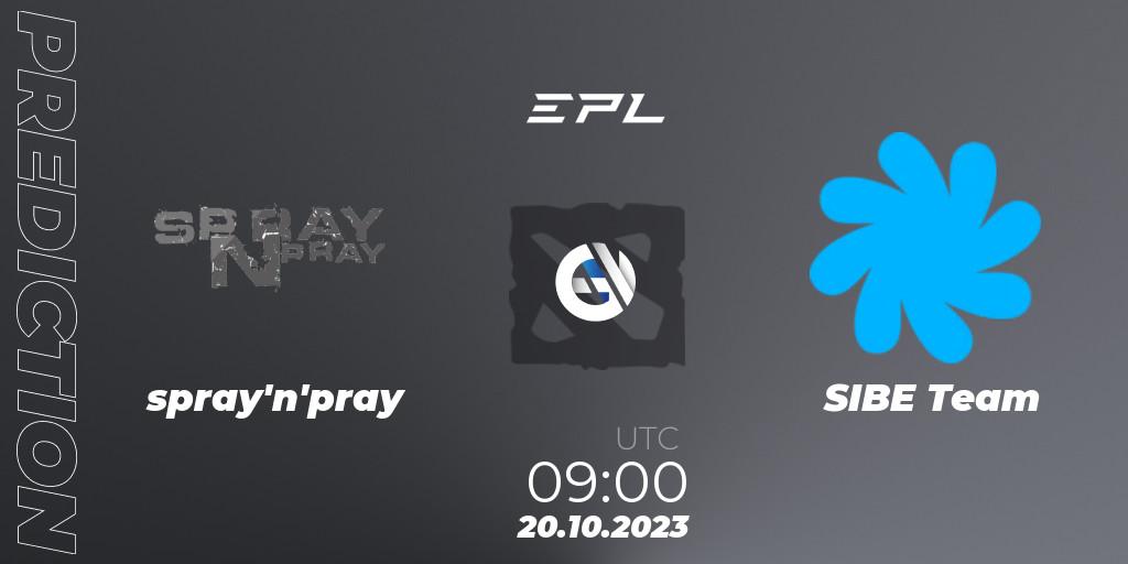 spray'n'pray vs SIBE Team: Betting TIp, Match Prediction. 20.10.2023 at 09:00. Dota 2, European Pro League Season 13